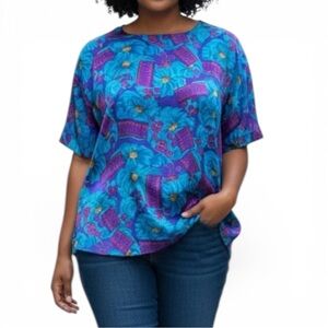 Vintage Spenser Jeremy Silk Top Blue and Purple Multicolor Size 12
